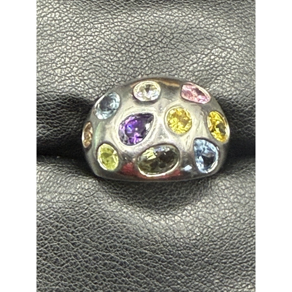 EUC Sterling Silver Multi Color Gemstone Dome Ring Size 7 J26